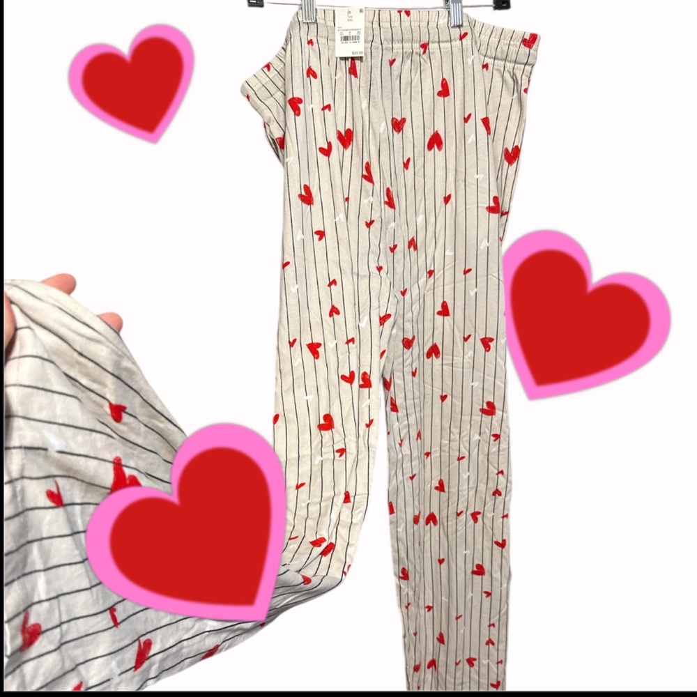Striped Pajama Pants with Red Hearts
